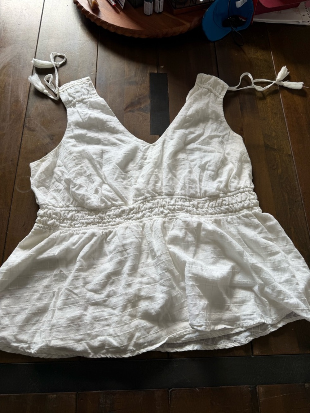 torrid White Smocked Waist Tie-Shoulder Camisole